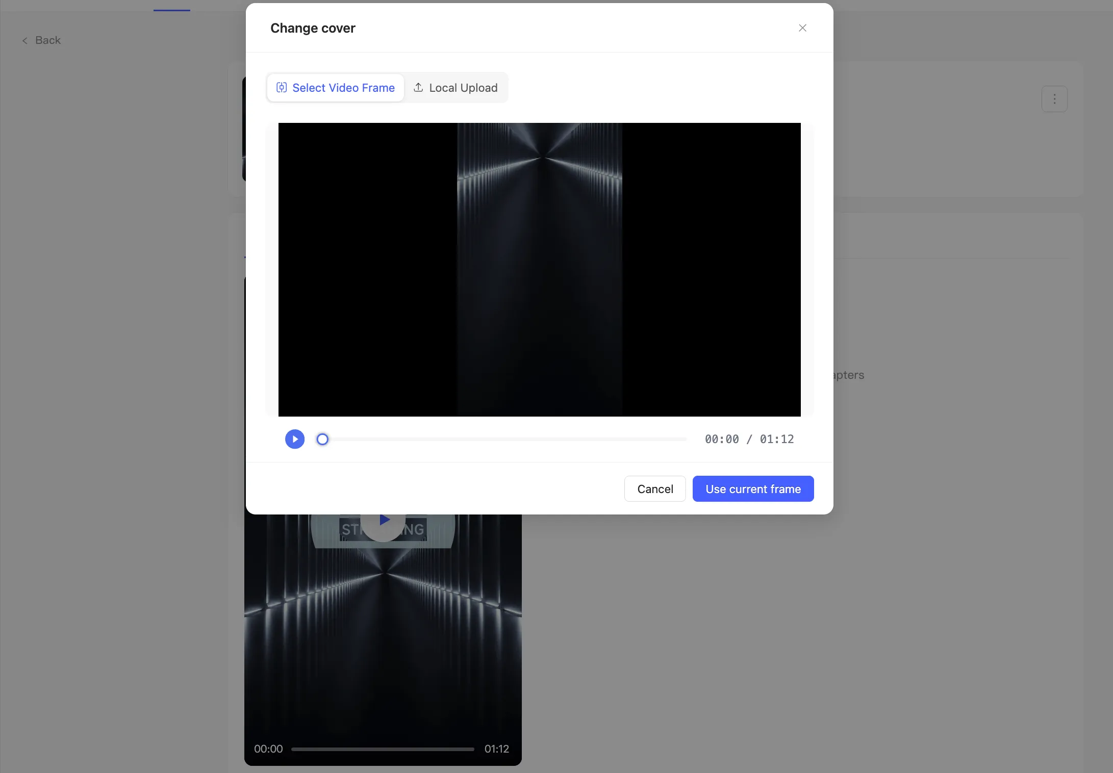 The Select Video Frame tab, scrubbing to the shot you want